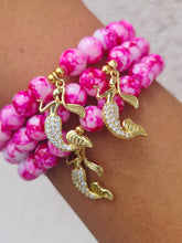 Load image into Gallery viewer, Mermaid on Pink Mottled Glass Beaded Bracelet - Elena Michele
