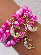 Load image into Gallery viewer, Mermaid on Pink Mottled Glass Beaded Bracelet - Elena Michele