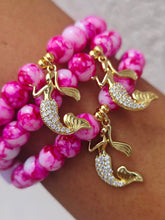 Load image into Gallery viewer, Mermaid on Pink Mottled Glass Beaded Bracelet - Elena Michele