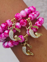 Load image into Gallery viewer, Mermaid on Pink Mottled Glass Beaded Bracelet - Elena Michele
