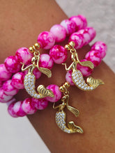 Load image into Gallery viewer, Mermaid on Pink Mottled Glass Beaded Bracelet - Elena Michele