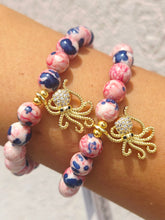 Load image into Gallery viewer, Octopus on Pink/Red/Navy Jade Beaded Bracelet - Elena Michele
