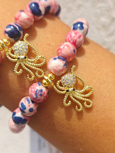 Load image into Gallery viewer, Octopus on Pink/Red/Navy Jade Beaded Bracelet - Elena Michele