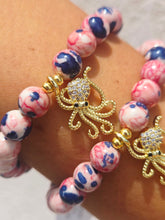Load image into Gallery viewer, Octopus on Pink/Red/Navy Jade Beaded Bracelet - Elena Michele