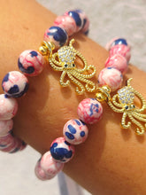 Load image into Gallery viewer, Octopus on Pink/Red/Navy Jade Beaded Bracelet - Elena Michele