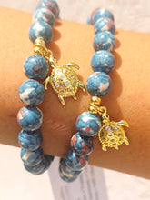 Load image into Gallery viewer, Turtle on Teal/Natural Jade Beaded Bracelet - Elena Michele