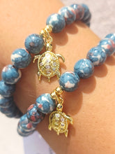 Load image into Gallery viewer, Turtle on Teal/Natural Jade Beaded Bracelet - Elena Michele