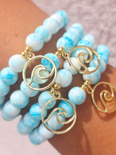 Load image into Gallery viewer, Wave on Blue Mottled Glass Beaded Bracelet - Elena Michele