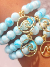 Load image into Gallery viewer, Wave on Blue Mottled Glass Beaded Bracelet - Elena Michele