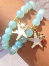 Load image into Gallery viewer, Pearl Starfish Charm on Mystic Light Aqua Beaded Bracelet - Elena Michele