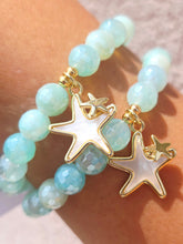 Load image into Gallery viewer, Pearl Starfish Charm on Mystic Light Aqua Beaded Bracelet - Elena Michele