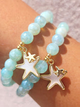 Load image into Gallery viewer, Pearl Starfish Charm on Mystic Light Aqua Beaded Bracelet - Elena Michele