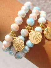 Load image into Gallery viewer, Pearl Seashell on Coral Coast Shimmer Beaded Bracelet - Elena Michele
