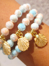 Load image into Gallery viewer, Pearl Seashell on Coral Coast Shimmer Beaded Bracelet - Elena Michele