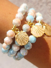 Load image into Gallery viewer, Pearl Seashell on Coral Coast Shimmer Beaded Bracelet - Elena Michele