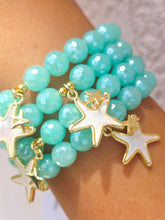 Load image into Gallery viewer, Pearl Starfish Charm on Mystic Teal Agate Beaded Bracelet - Elena Michele
