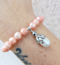 Load image into Gallery viewer, Pearl Octopus on Peach Sorbet Shimmer Beaded Bracelet - Elena Michele