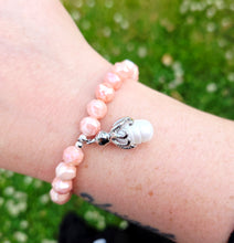 Load image into Gallery viewer, Pearl Octopus on Peach Sorbet Shimmer Beaded Bracelet - Elena Michele