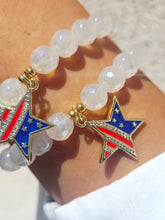 Load image into Gallery viewer, USA Star on Mystc White Agate Beaded Bracelet - Elena Michele
