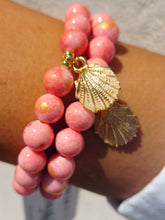 Load image into Gallery viewer, Pearl Seashell on Coral Jade Beaded Bracelet - Elena Michele