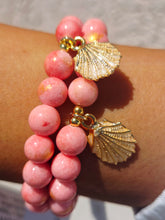 Load image into Gallery viewer, Pearl Seashell on Coral Jade Beaded Bracelet - Elena Michele