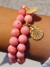 Load image into Gallery viewer, Pearl Seashell on Coral Jade Beaded Bracelet - Elena Michele
