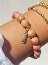 Load image into Gallery viewer, Seahorse Charm on Rose/Gold Jade Beaded Bracelet - Elena Michele