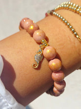 Load image into Gallery viewer, Seahorse Charm on Rose/Gold Jade Beaded Bracelet - Elena Michele