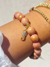 Load image into Gallery viewer, Seahorse Charm on Rose/Gold Jade Beaded Bracelet - Elena Michele