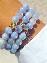 Load image into Gallery viewer, Shell &amp; Starfish Charm on Periwinkle Agate Beaded Bracelet - Elena Michele