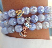Load image into Gallery viewer, Shell &amp; Starfish Charm on Periwinkle Agate Beaded Bracelet - Elena Michele