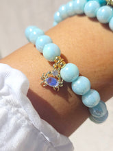 Load image into Gallery viewer, Crab Charm on Light Blue Glass Beaded Bracelet - Elena Michele