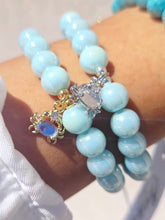 Load image into Gallery viewer, Crab Charm on Light Blue Glass Beaded Bracelet - Elena Michele