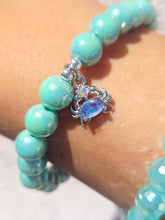 Load image into Gallery viewer, Crab Charm on Turquoise Shimmer Glass Beaded Bracelet - Elena Michele