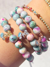 Load image into Gallery viewer, Shell &amp; Starfish Charm on Pink/Green Tie Dye Jade Beaded Bracelet - Elena Michele