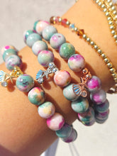 Load image into Gallery viewer, Shell &amp; Starfish Charm on Pink/Green Tie Dye Jade Beaded Bracelet - Elena Michele
