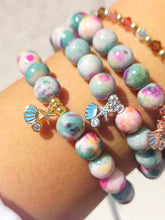 Load image into Gallery viewer, Shell &amp; Starfish Charm on Pink/Green Tie Dye Jade Beaded Bracelet - Elena Michele