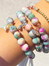 Load image into Gallery viewer, Shell &amp; Starfish Charm on Pink/Green Tie Dye Jade Beaded Bracelet - Elena Michele