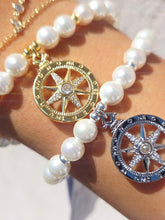 Load image into Gallery viewer, Compass CZ Charm on 6mm Pearl Beaded Bracelet - Elena Michele