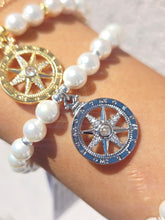 Load image into Gallery viewer, Compass CZ Charm on 6mm Pearl Beaded Bracelet - Elena Michele