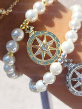 Load image into Gallery viewer, Compass CZ Charm on 6mm Pearl Beaded Bracelet - Elena Michele