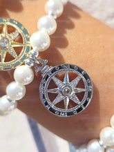 Load image into Gallery viewer, Compass CZ Charm on 6mm Pearl Beaded Bracelet - Elena Michele