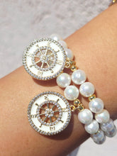 Load image into Gallery viewer, Compass Enamel Charm on 6mm Pearl Beaded Bracelet - Elena Michele