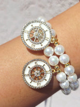 Load image into Gallery viewer, Compass Enamel Charm on 6mm Pearl Beaded Bracelet - Elena Michele