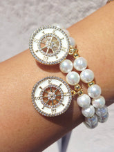 Load image into Gallery viewer, Compass Enamel Charm on 6mm Pearl Beaded Bracelet - Elena Michele