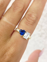 Load image into Gallery viewer, Sapphire Heart and Cz ring - Gold Plated Sterling Silver