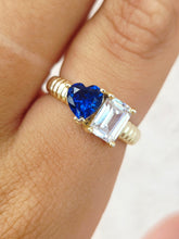 Load image into Gallery viewer, Sapphire Heart and Cz ring - Gold Plated Sterling Silver