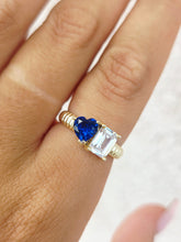 Load image into Gallery viewer, Sapphire Heart and Cz ring - Gold Plated Sterling Silver