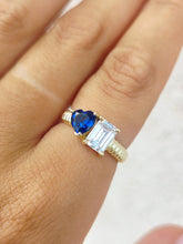 Load image into Gallery viewer, Sapphire Heart and Cz ring - Gold Plated Sterling Silver