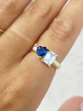 Load image into Gallery viewer, Sapphire Heart and Cz ring - Gold Plated Sterling Silver